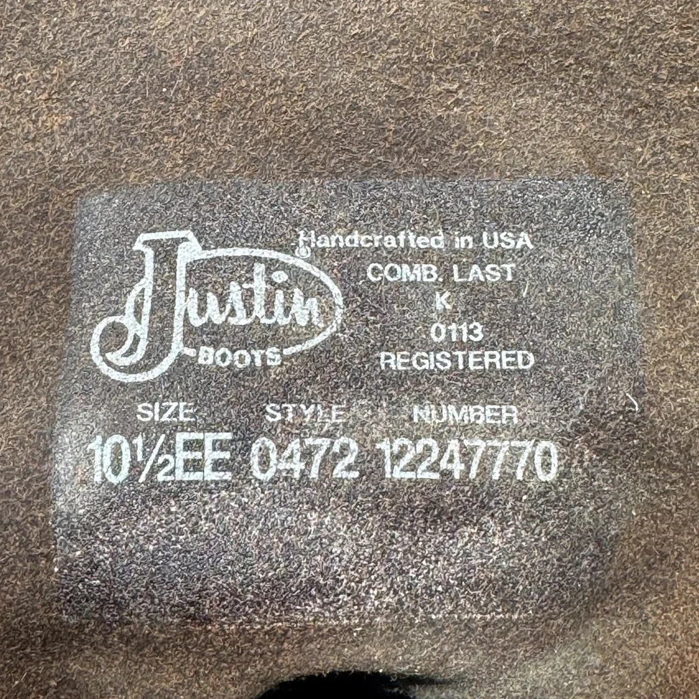 Justin Brown Leather Work‎ Boots Style 0472 Made In USA Men's Size 10.5 EE